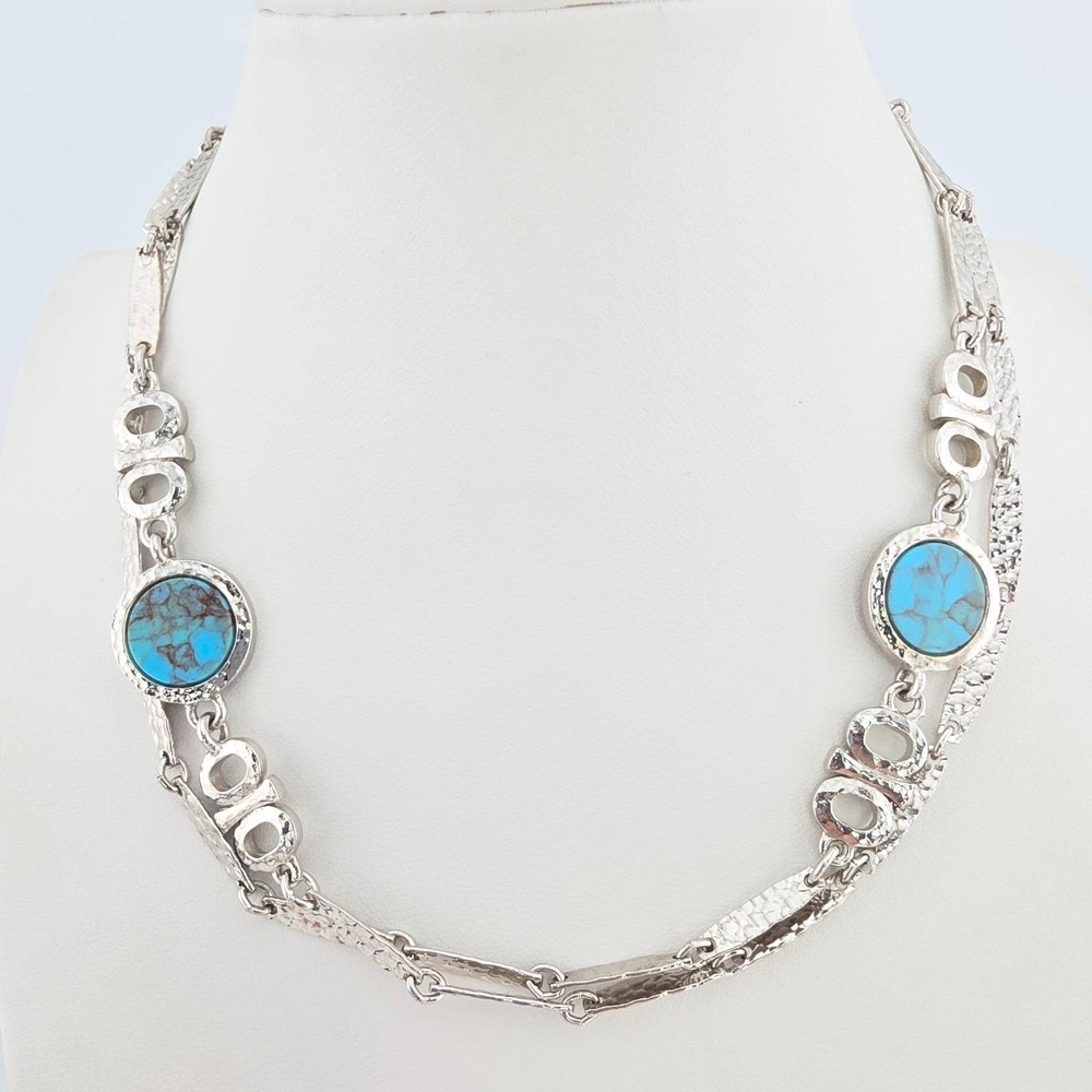 Vtg SARAH COVENTRY Silvery Moon Station Necklace Hammered Long Silver Tone 28"